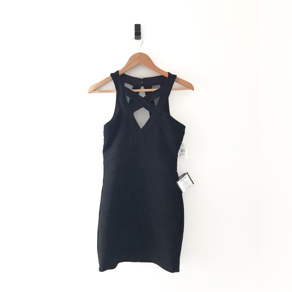 NWT Crystal Doll Black Mesh Strappy Short Zipper Formal Dress - Size 5